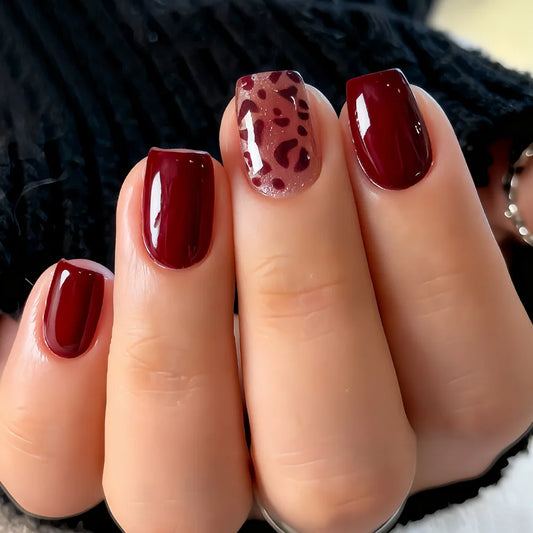24Pcs/box Winter Short Ballet Wearable Brown Manicure Shiny Cat Eye Leopard Print French Designs Nail Tips Art Acrylic Fake Nail