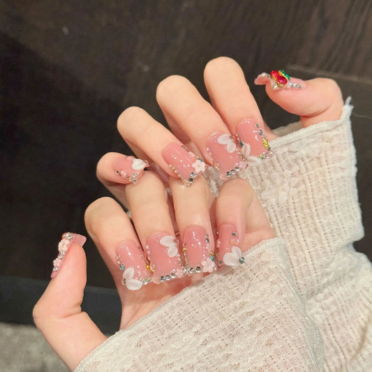 10PCS Duck Handmade Press On Nails,Gentle And Delicate Girl Style,Suitable For Festivals Parties And Daily Wear.