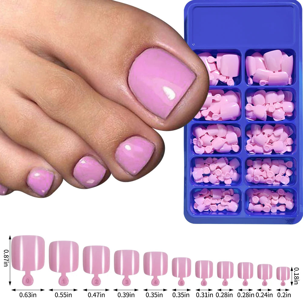 100Pc/Set Solid Color Simple Foot Fake Nails Artificial Red Fake Acrylic Nails Press On Toenails Art Tips Gluing Manicure Tool #