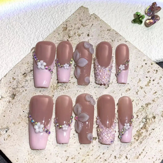 10pcs high-end This pure and elegant style features hand-painted three-dimensional carvings and sparkling small diamond handmade