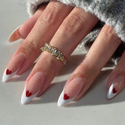 24pcs ，Black French Tip Press on Nails Valentine Fake Nails with  Glossy Almond Nails False Nails Black  on Nails