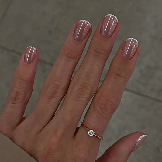 24pcs Almond Nude Color False Nails Sets Bow Rhinestone Design Oval Fake Nail Tips Detachable French Press on Nails Art Manicure