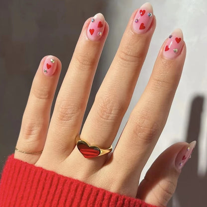 Charm Sexy Red Lips Love Heart Romantic Valentine's Day Ballet Fake Nails Art Almond False Nail Tip Press on Nails Manicure Tool