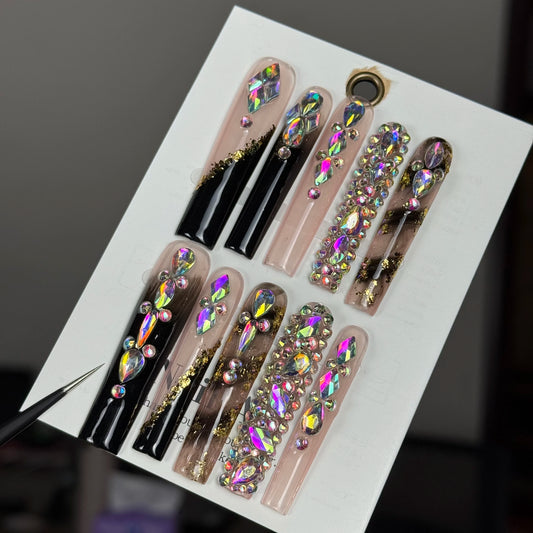10pcs high-end Punk style, hand-painted three-dimensional square diamonds, sparkling pile diamonds, golden sequins handmade fake
