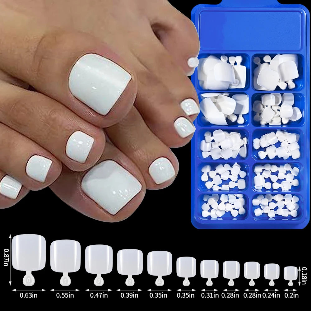 100Pcs White Clear Square Toenail Tips Short Press On Toenails Acrylic Fake Toe Nails Full Cover Artificial Foot Extension Tips