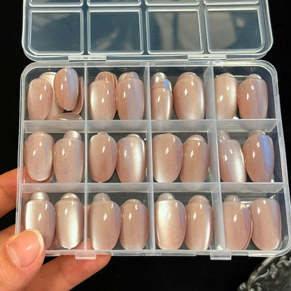 144Pcs Holographic Blue Chrome Press On Nails Iridescent Plating Medium Square Fake Nail for Women Daily Party False Nail Tips D