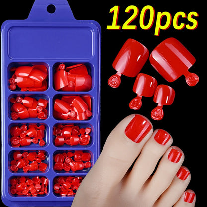 120Pcs French Short Square Artificial Press On Toenails Nude Pink Full Cover False Toe Nails Fake Toe Nail Extension For Women