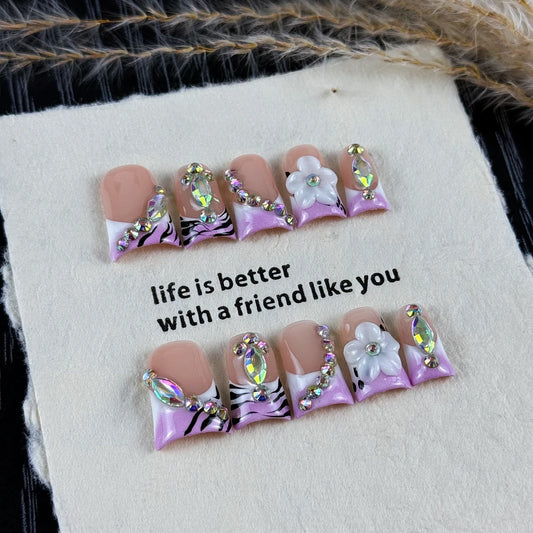 10pcs high-end Retro Gothic style, hand-painted zebra pattern, three-dimensional embossing, dazzling glittering diamond handmade