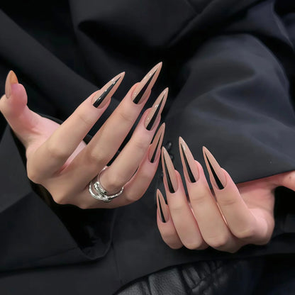 24pcs Punk Metal Fake Nails Press On Finished Long Pointed Silver Mirror y2k Nail Tips Full Cover Stiletto False Nails For Girl