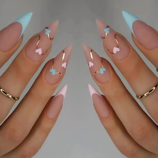 24Pcs Long Tips Almond Press on Nails Full Cover Aurora Simple Wearing French Manicure Elegant Art Pink Fashion Finished Nails
