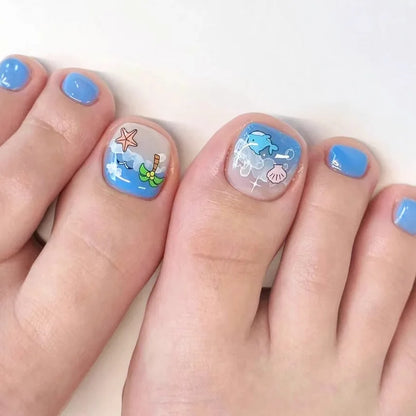24pcs Colorful Painted Watermelon Fake Toenails Little Fresh Summer Beach Wearable False Toenail Shiny Diamond Press On Toenails