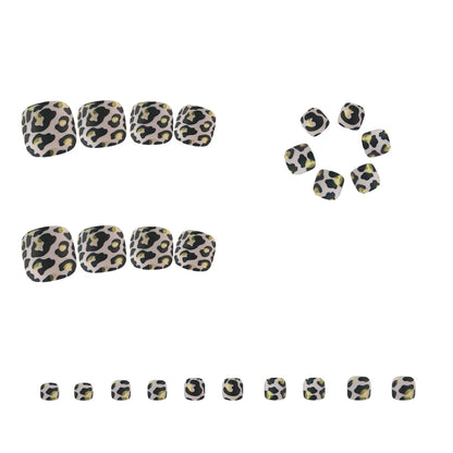 24PCS Black Leopard Print Press on Toe Nails Elegant Ins False Toenails Spice Girl Full Cover Wearable Simple Foot Fake Nail Set