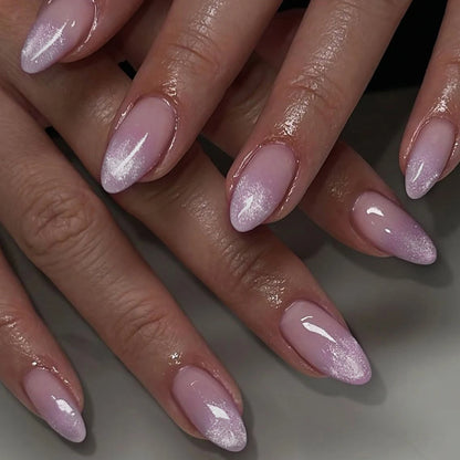 24pcs Long Almond Press on Nails Gold Bow Fake Nails Cherry Pattern False Nail Artificial Tips Накладные Ногти Uñas Postizas 네일팁