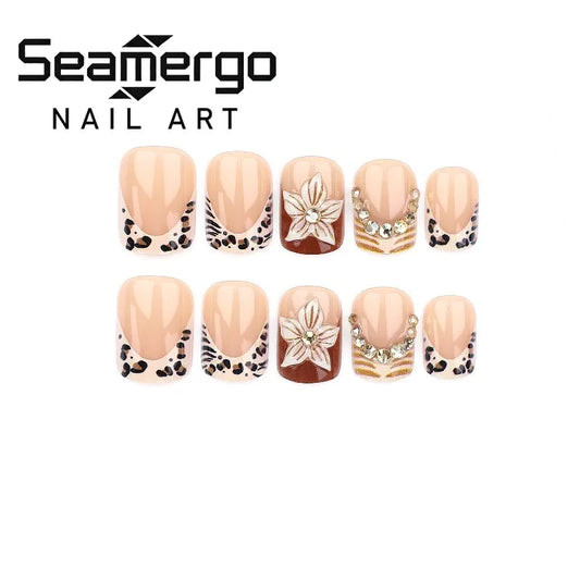 24PCS Square Press on Nails Carved Flowers Butterfly Leopard Print Embossed False Nails European American Sweet Cool Fake Nails