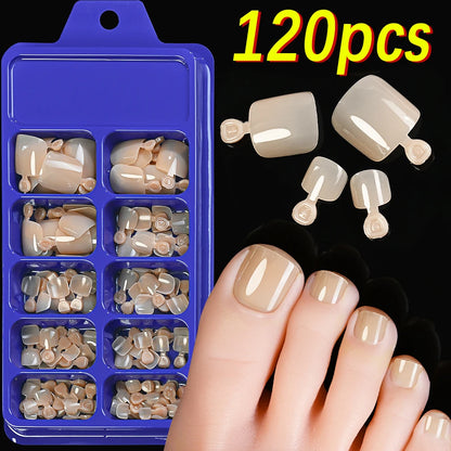 120Pcs Nude Pink Short Square Press On Toenails Natural -Solid Color Soft Gel Fake Toenails 12 Sizes Full Cover False Toe Nail