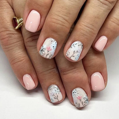 24Pcs Nude White French Fake Nail Short Square Nail Tips Fashion Wearable False Nails with Glue Simple Full Cover Press on Nails