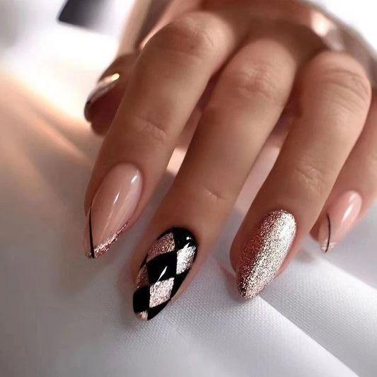 24Pcs Mid-length Almond Sweet Simple French False Nails Full Cover Pink Smudging Wearable Nail Stickers with Jelly Glue Nail Art