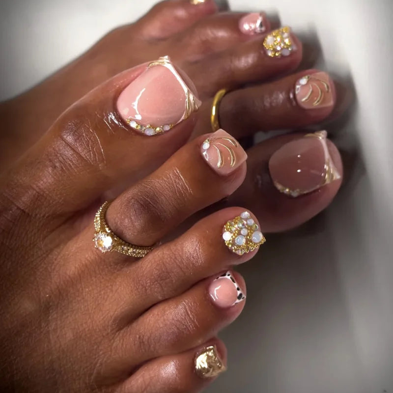 Wine Red Solid Color False Nails Art Simple French Pink White Polk Dot Summer Beach Fake Toenails Charms Cat Eye Press on Nails