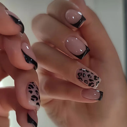 24pcs Press on Nails Short Almond Bowknot Black Press on Nails White Pearl Sweet French Tip Press on Nails Cute Nail Artificial