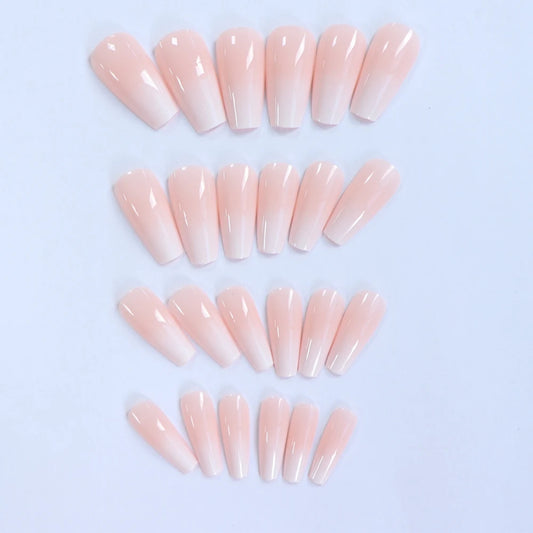 24 Pcs Glossy Short Ballerina Press On Nails Pink Gradient Fake Nails Artificial Finger Manicure False Nails For Women