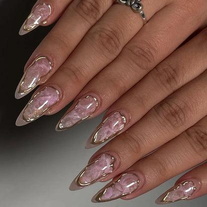 24pcs Bow Stick on Nail Art Gradient Red Long Stiletto Fake Nail Love Rhinestone Design False Nails Tips Finished Press on Nails