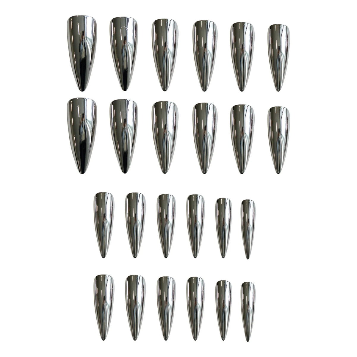 24pcs Punk Metal Fake Nails Press On Finished Long Pointed Silver Mirror y2k Nail Tips Full Cover Stiletto False Nails For Girl