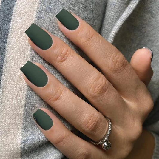 ARTAUG 24PCS Press On Nails Short Square Green Nails Macron Colour Scheme Full Cover Fake Nail Set For Girl Mother Women Gift