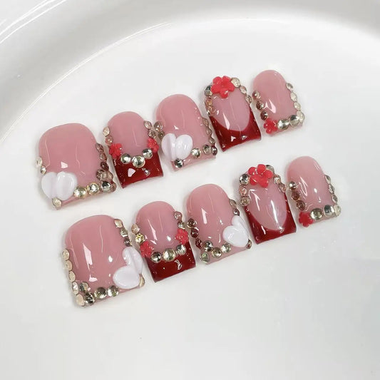 10pcs high-end Sweet and elegant style, hand-painted three-dimensional patterns, glittering rhinestone embellishments handmade