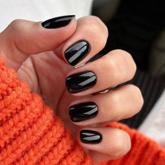 24pcs Solid Color Full Cover Nail Tips Black Short Square Press on Nails Sets Fashion Simple False Nail Art Reusable Fake Nail
