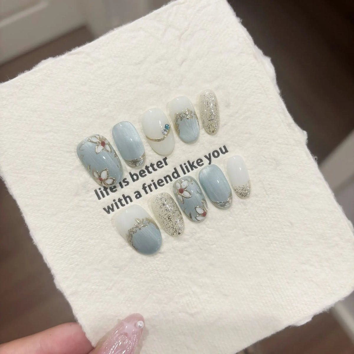 10Pcs 3D Flower Almond Handmade Press on Nails Fake Nails Wearable Stick-on Nails False Nail Uñas Postizas Накладные Ногти 네일팁
