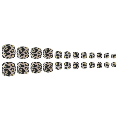 24PCS Black Leopard Print Press on Toe Nails Elegant Ins False Toenails Spice Girl Full Cover Wearable Simple Foot Fake Nail Set