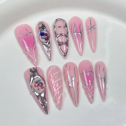 10Pcs Long Stiletto Handmade Press on Nails Spicy Girls Fake Nails Wearable Stick-on Nails Full Cover False Nail Накладные Ногти
