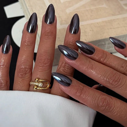 Eclipse – Black Pearl Glossy Almond Press-On Nails