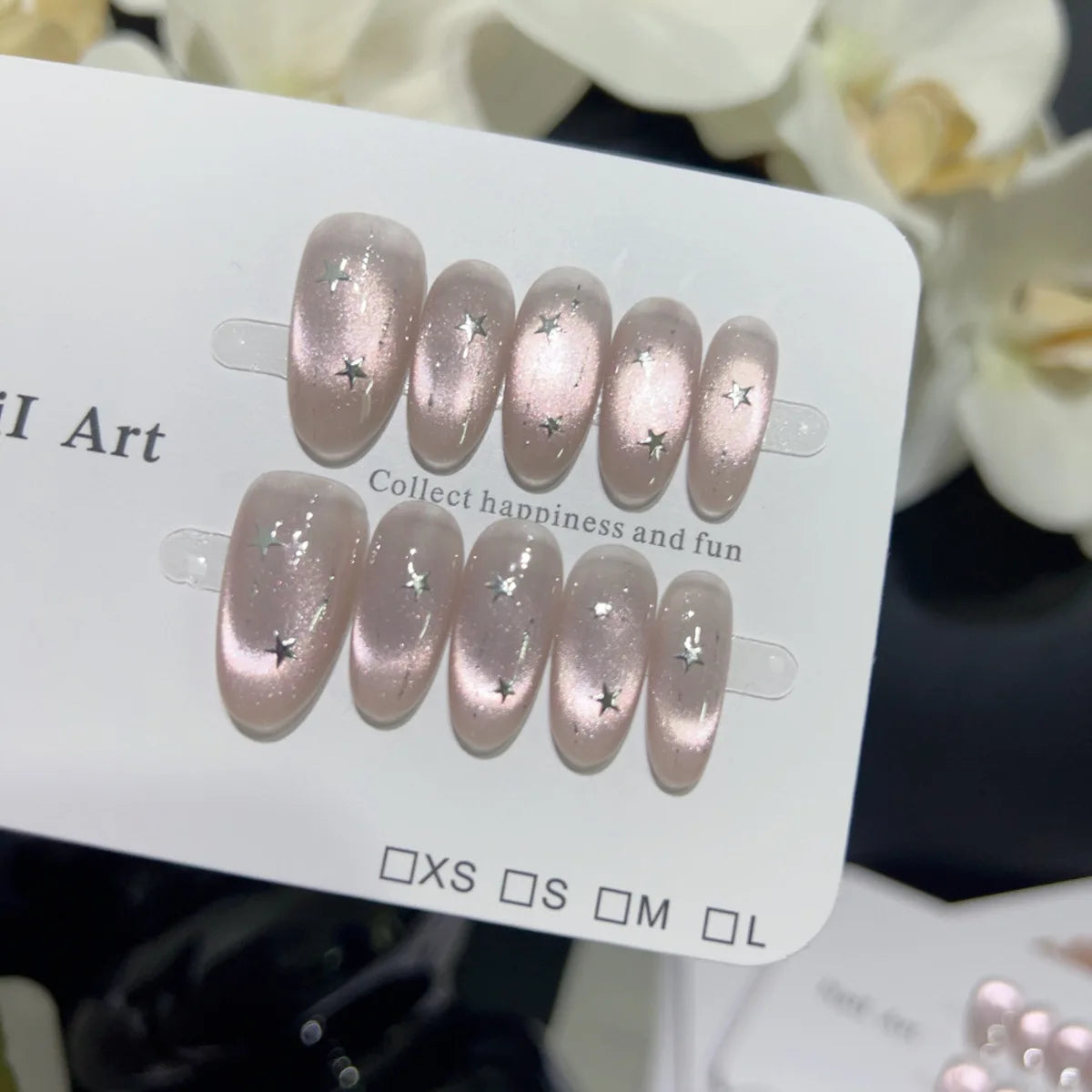 10Pcs Glitter Almond Handmade False Nails French Designs Orange Cat Eye Nails Tips Summer Simple Press on Nails Detachable Daily