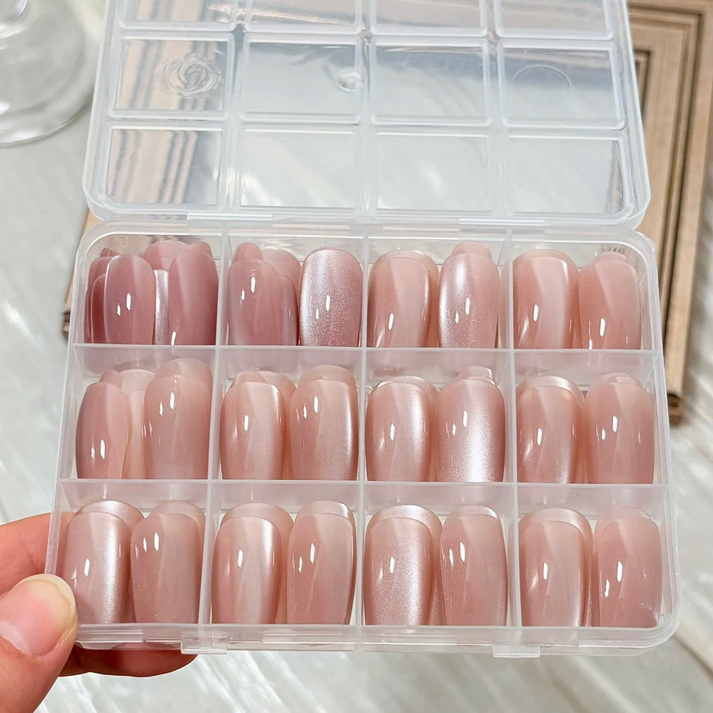 144Pcs Holographic Blue Chrome Press On Nails Iridescent Plating Medium Square Fake Nail for Women Daily Party False Nail Tips D