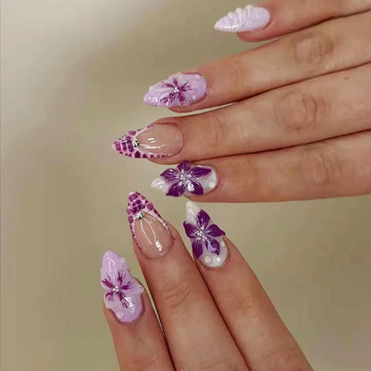 Harvest – Brown Floral 3D Almond Press-On Nails
