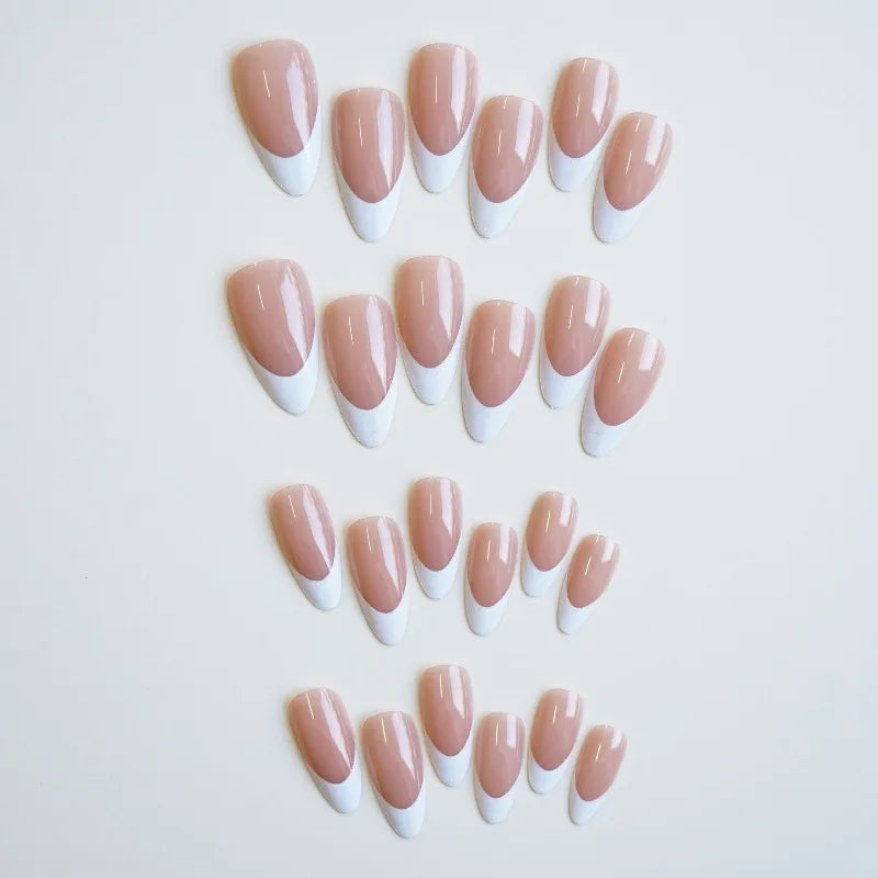 10Pcs Handmade Nails Minimalist Almond French with White Borders Suitable for All Skin Tones Press on Nails Perfect for Women
