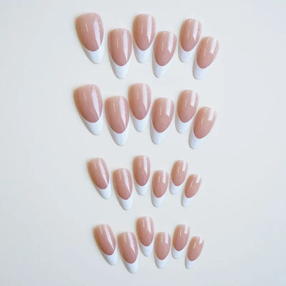 10Pcs Handmade Nails Minimalist Almond French with White Borders Suitable for All Skin Tones Press on Nails Perfect for Women