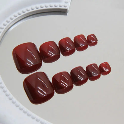 24pcs Fake Toenails French Full Cover Summer Red Cat Eye Short Square Toe Nails Foot Nails Tips for Women Girl Press on Nails