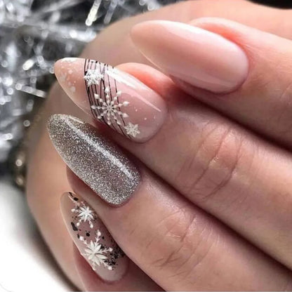 24Pcs Almond Fake Nails with Shimmery Powder Simple Nail Art Ombre French Full Cover Wearable Nail Manicure Tips for Girls Daily