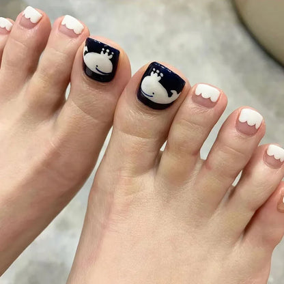 Flow Chocolate Design Artificial Toenails Glossy Fashion Toe Fake Nails with Glue Wearable Short Flat Shape Fake Toenails