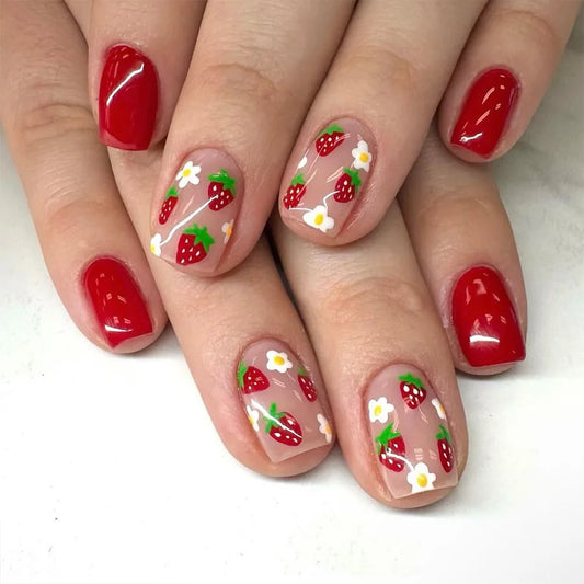 24pcs Flower Short Square False Nails Tips Yellow French Full Cover Reusable Ballet Press on Nails Simple Cute Design Fake Nail