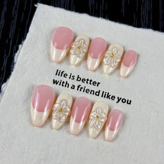 10pcs high-end Gentle lady style, hand-painted three-dimensional engraved patterns, tiny glittering golden beads handmade fake