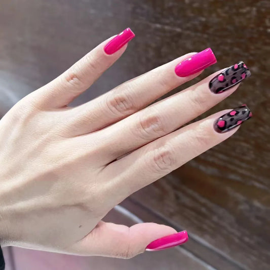 24pcs Leopard Print Square False Nails Tips Reusable Sweet Cool Spicy Girls Press on Nails Sets Wearable Purple Ballet Fake Nail