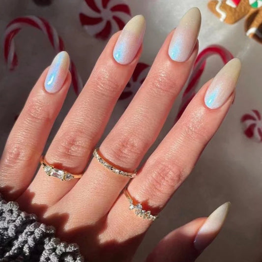 24Pcs Long Press on Fake Nails with Wine Red Almond Fashion Simple Finished Nails Glitter Stars Elegance Ballerina Nail Tips Art