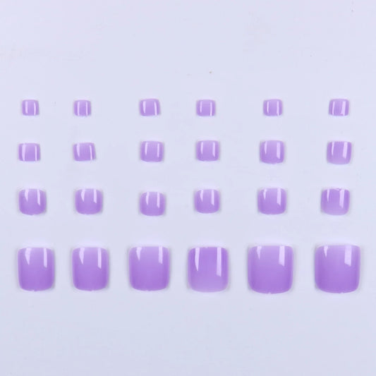 48PCS Purple Press Style Short Square Press Style Nail Art Full Coverage Toe Nail Acrylic Women'S Nail Art