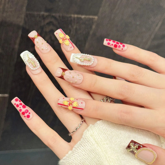 10PCS Long Square Handmade Press On Nails,Soft Pastel And Sweet-cool Style,Suitable For Festivals Parties And Daily Wear.