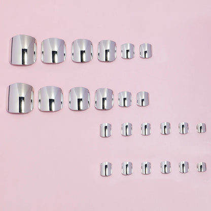 24 pcs Glossy Gold Silver Metallic Mirror Press On Chrome Toenails Short Square Fake Toenails for Women and Girls