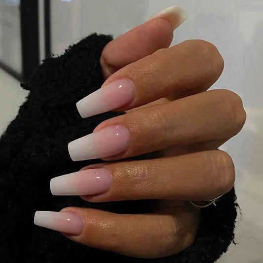24pcs Long Coffin-Style Gradient Pressing Nails Gradient Colored Acrylic Fake Nails Reusable Glossy Fake Nails Suitable For Dail
