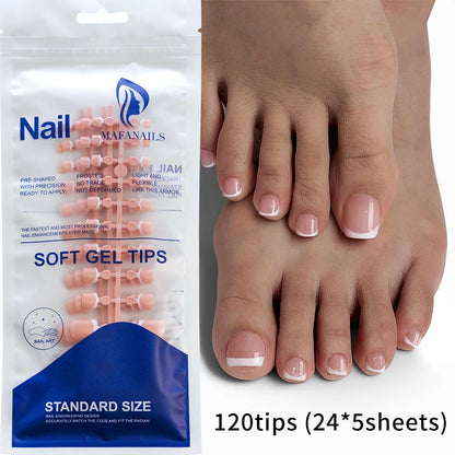 120Tips/bag French Nude Pink Press On Toe Nail Full Cover White Edge Design Acrylic False Toenail Tips Summer Toe Nail Art Decor